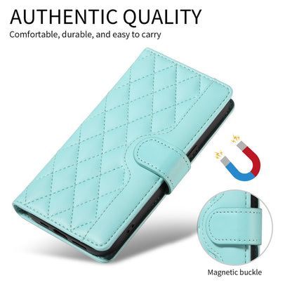 For iPhone 17 Wallet Case Rhombus Leather Phone Cover with Strap
