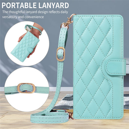 For iPhone 17 Wallet Case Rhombus Leather Phone Cover with Strap