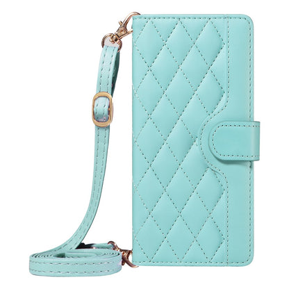 For iPhone 17 Wallet Case Rhombus Leather Phone Cover with Strap