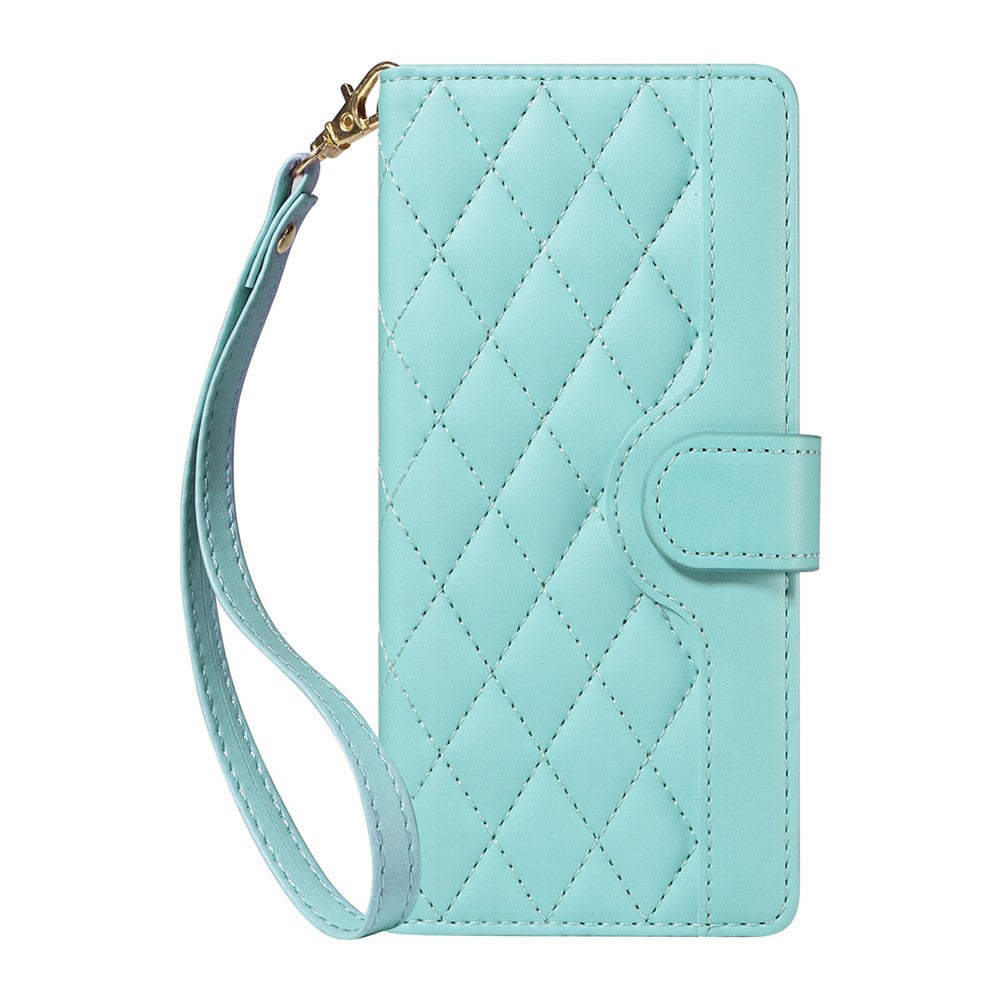 For iPhone 17 Wallet Case Rhombus Leather Phone Cover with Strap