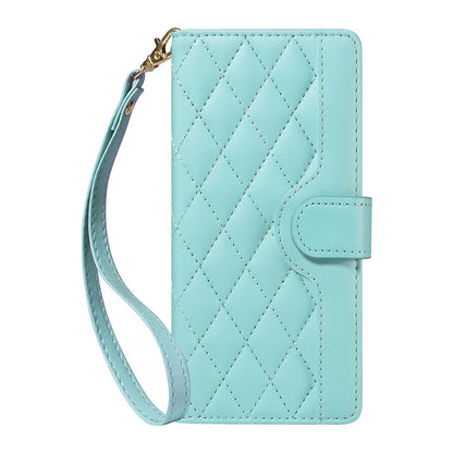 For iPhone 17 Wallet Case Rhombus Leather Phone Cover with Strap