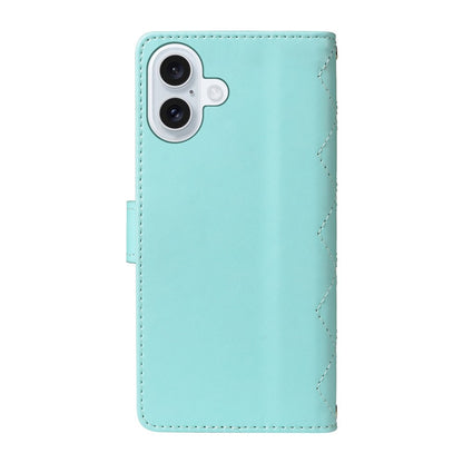 For iPhone 17 Wallet Case Rhombus Leather Phone Cover with Strap