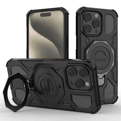 For iPhone 15 Pro Magnetic Case Rotating Metal Kickstand Shockproof PC + TPU Phone Back Cover