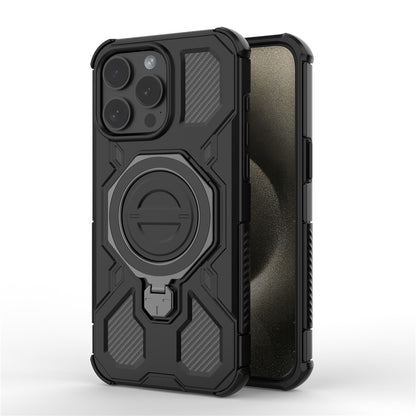 For iPhone 15 Pro Magnetic Case Rotating Metal Kickstand Shockproof PC + TPU Phone Back Cover