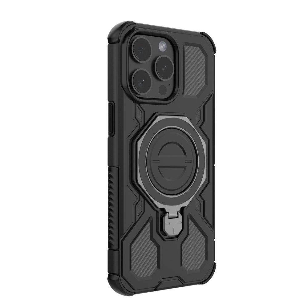 For iPhone 15 Pro Magnetic Case Rotating Metal Kickstand Shockproof PC + TPU Phone Back Cover