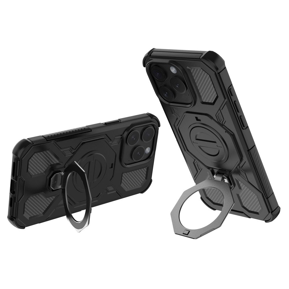 For iPhone 15 Pro Magnetic Case Rotating Metal Kickstand Shockproof PC + TPU Phone Back Cover
