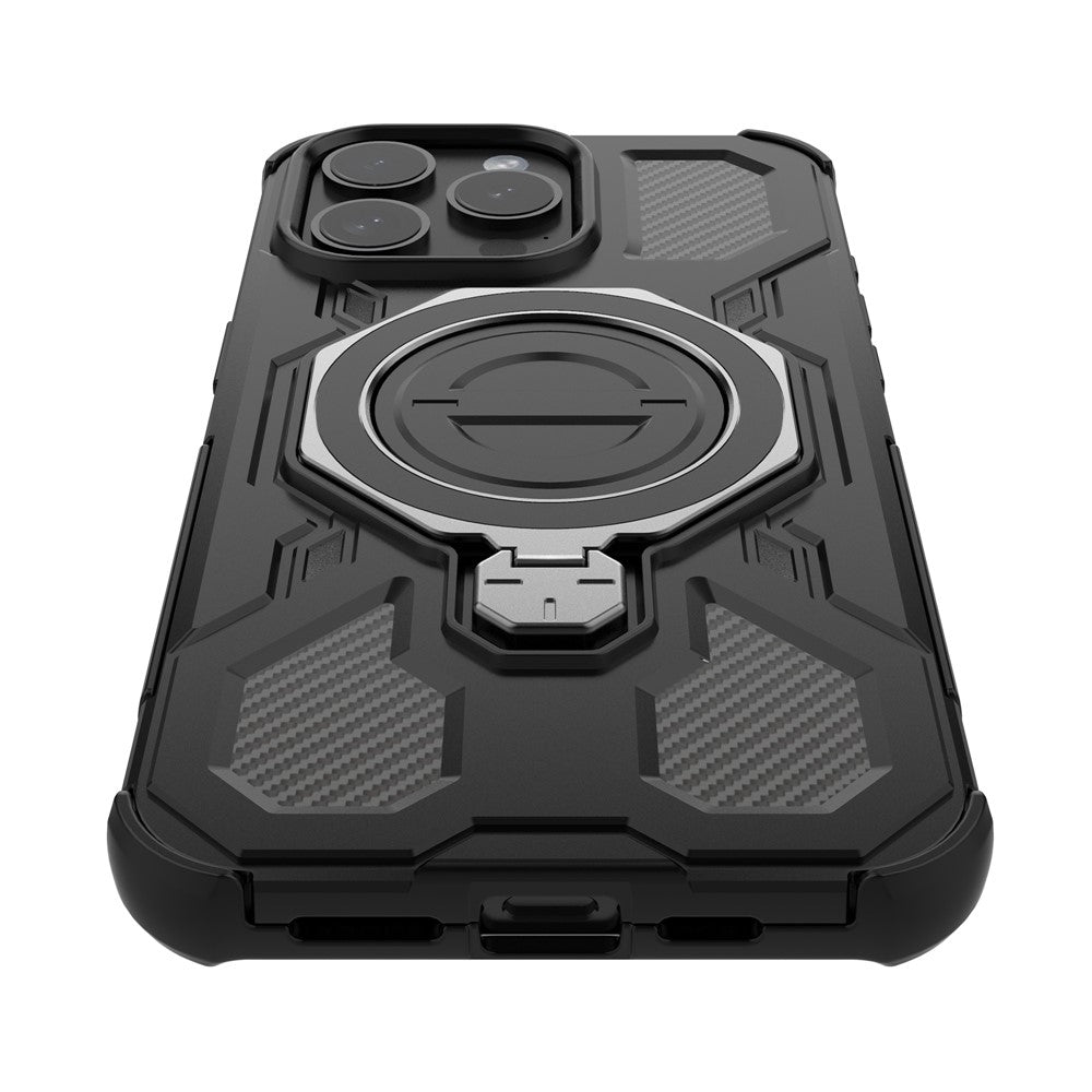 For iPhone 15 Pro Magnetic Case Rotating Metal Kickstand Shockproof PC + TPU Phone Back Cover