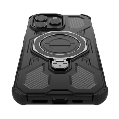 For iPhone 15 Pro Magnetic Case Rotating Metal Kickstand Shockproof PC + TPU Phone Back Cover