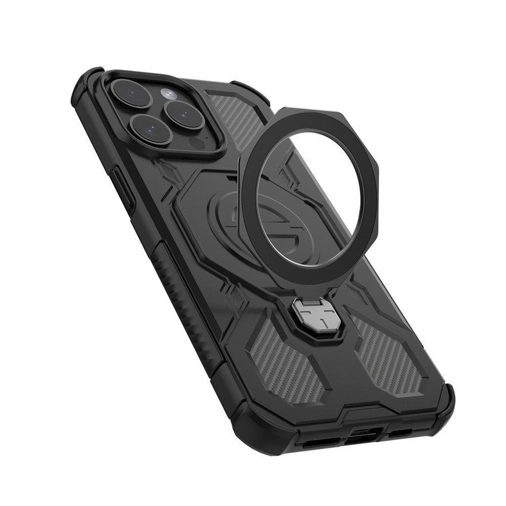 For iPhone 15 Pro Magnetic Case Rotating Metal Kickstand Shockproof PC + TPU Phone Back Cover