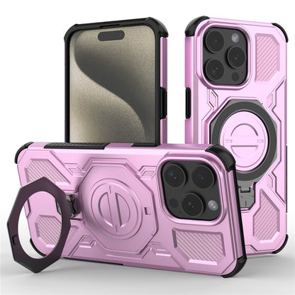 For iPhone 15 Pro Magnetic Case Rotating Metal Kickstand Shockproof PC + TPU Phone Back Cover