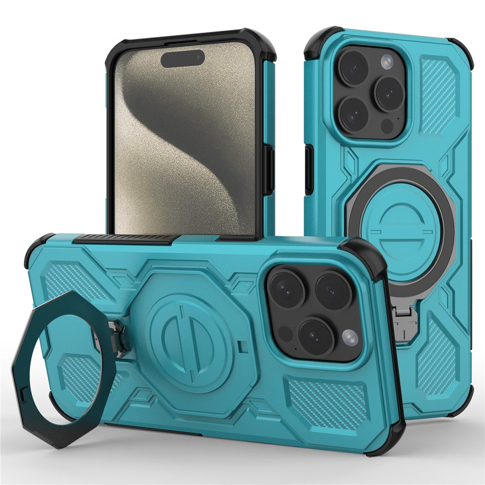 For iPhone 15 Pro Magnetic Case Rotating Metal Kickstand Shockproof PC + TPU Phone Back Cover