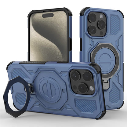 For iPhone 15 Pro Magnetic Case Rotating Metal Kickstand Shockproof PC + TPU Phone Back Cover