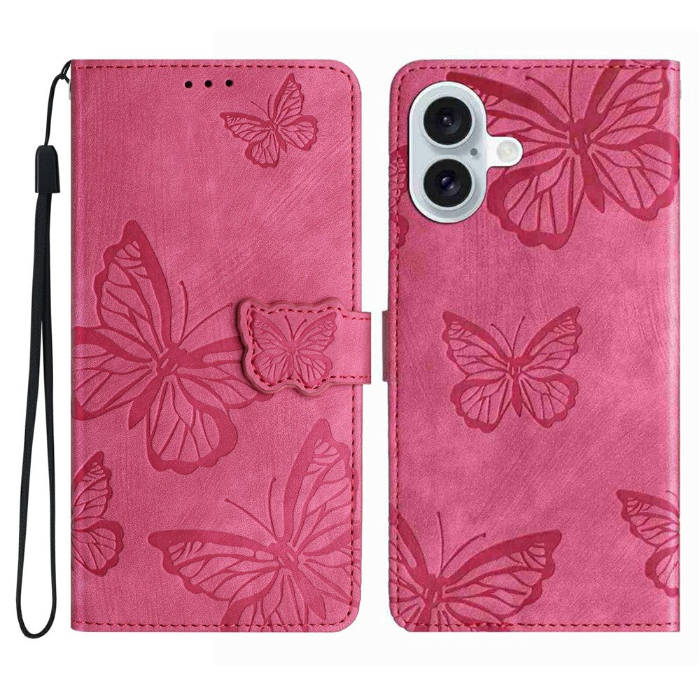 For iPhone 17 Case Butterfly Design Flip Wallet Leather Phone Cover Skin-Touch