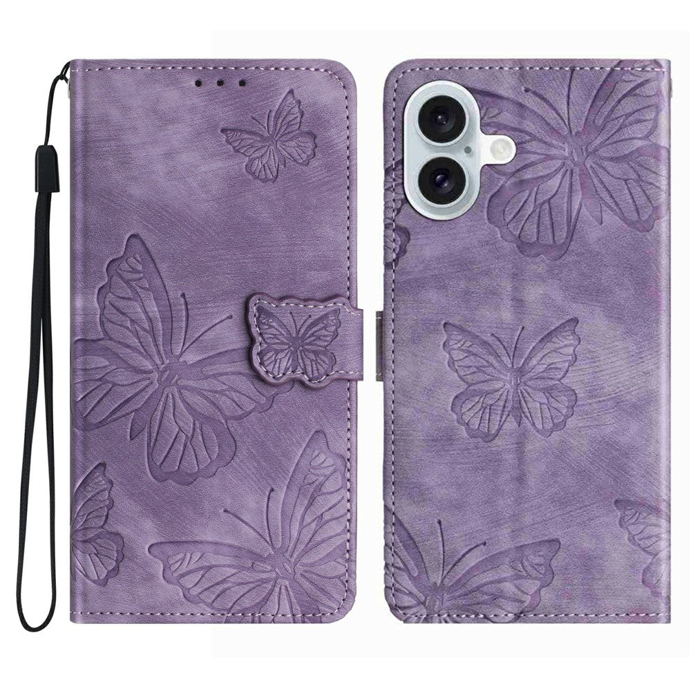 For iPhone 17 Case Butterfly Design Flip Wallet Leather Phone Cover Skin-Touch