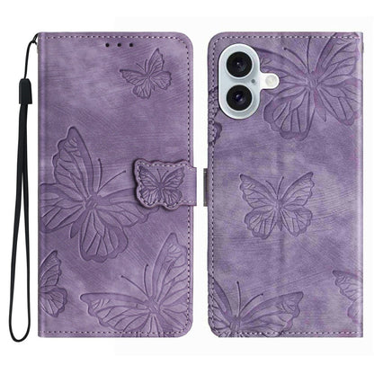 For iPhone 17 Case Butterfly Design Flip Wallet Leather Phone Cover Skin-Touch