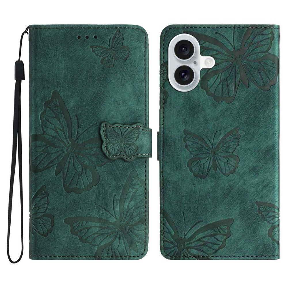 For iPhone 17 Case Butterfly Design Flip Wallet Leather Phone Cover Skin-Touch