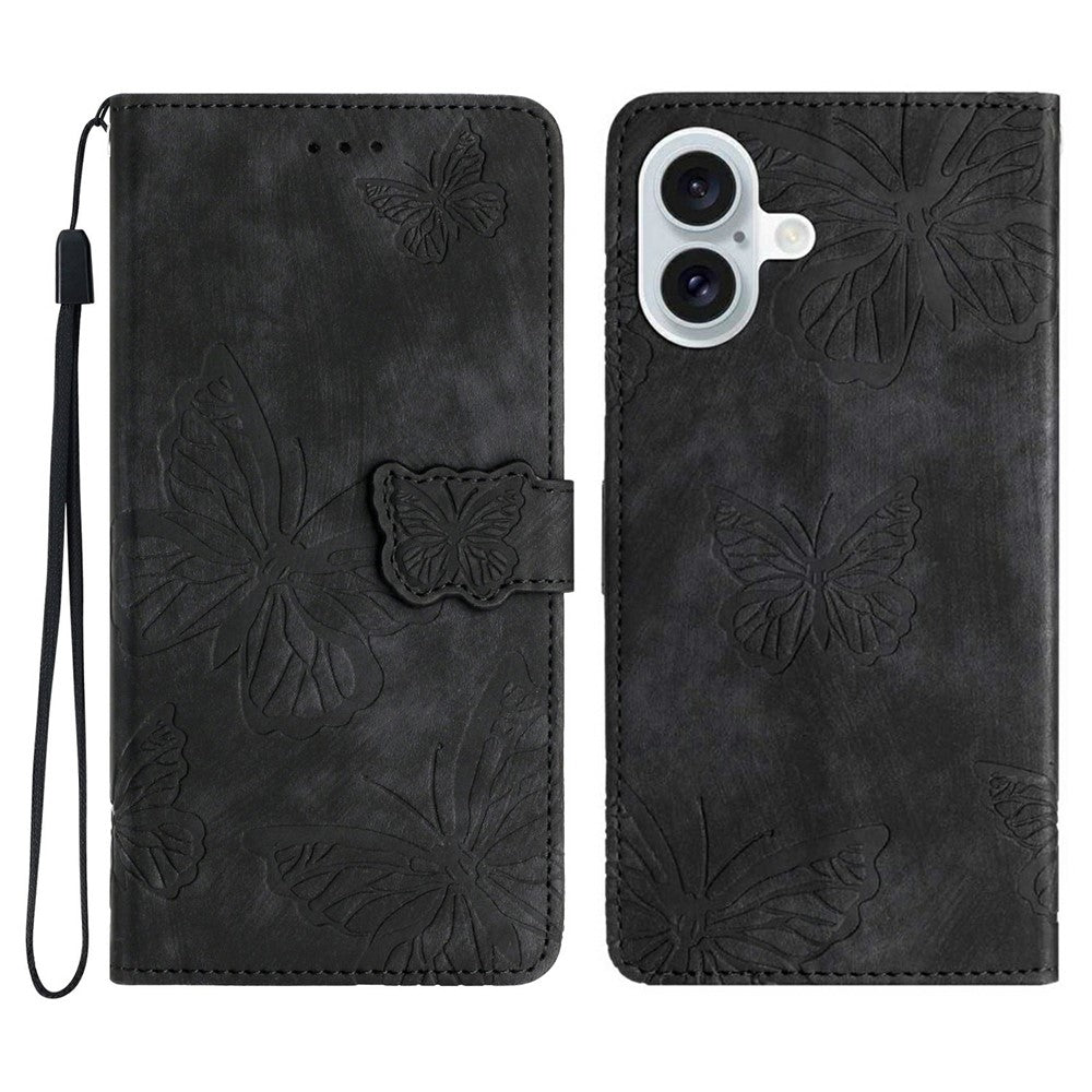 For iPhone 17 Case Butterfly Design Flip Wallet Leather Phone Cover Skin-Touch
