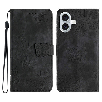 For iPhone 17 Case Butterfly Design Flip Wallet Leather Phone Cover Skin-Touch