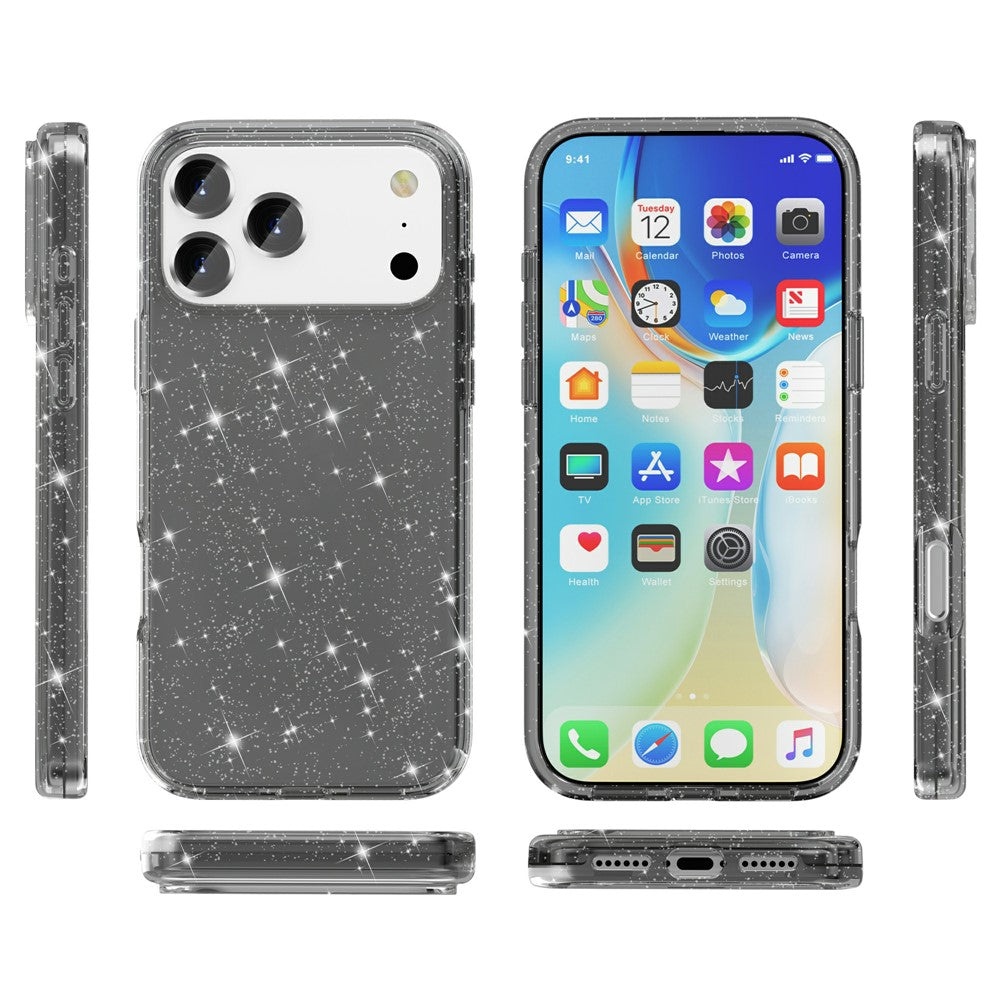 For iPhone 17 Pro Max Case Sparkly Powder Glitter Shiny Soft TPU + Hard PC Back Cover