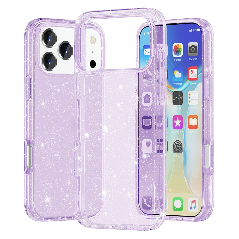 For iPhone 17 Pro Max Case Sparkly Powder Glitter Shiny Soft TPU + Hard PC Back Cover