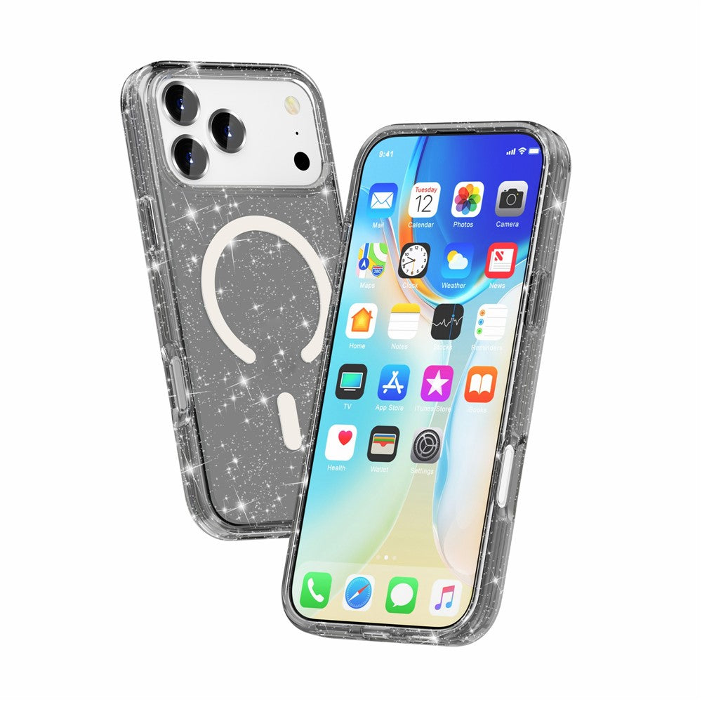 For iPhone 17 Pro Case Compatible with MagSafe Glitter Powder PC + TPU Phone Cover