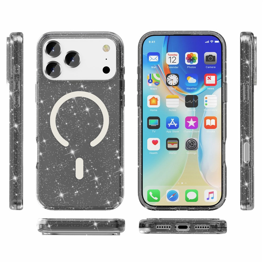 For iPhone 17 Pro Case Compatible with MagSafe Glitter Powder PC + TPU Phone Cover