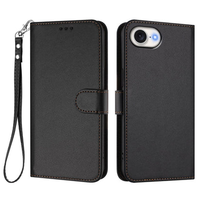 For iPhone 17e / 16e Leather Case Wallet Stand Phone Cover with Wrist Strap