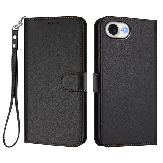 For iPhone 17e / 16e Leather Case Wallet Stand Phone Cover with Wrist Strap