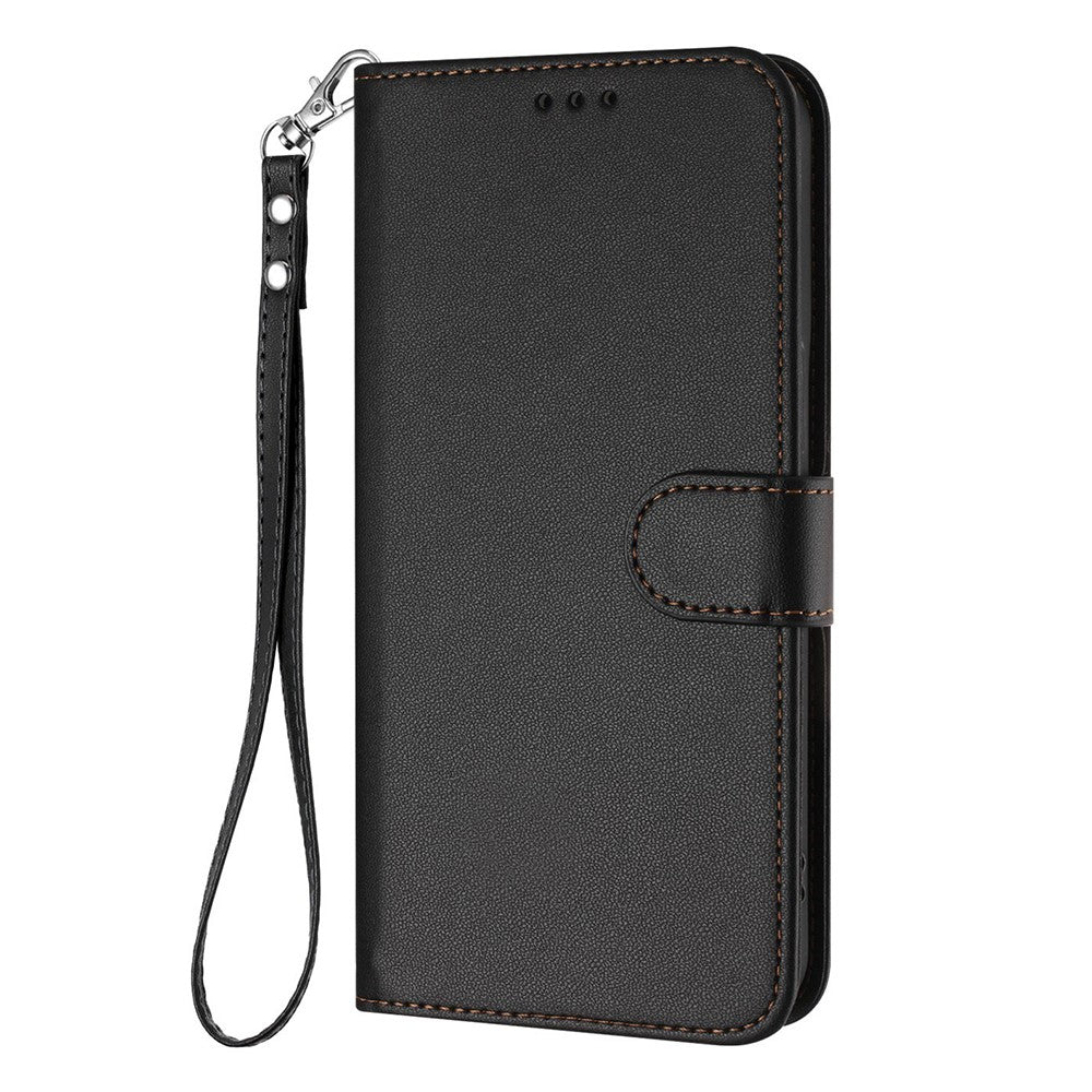 For iPhone 17e / 16e Leather Case Wallet Stand Phone Cover with Wrist Strap