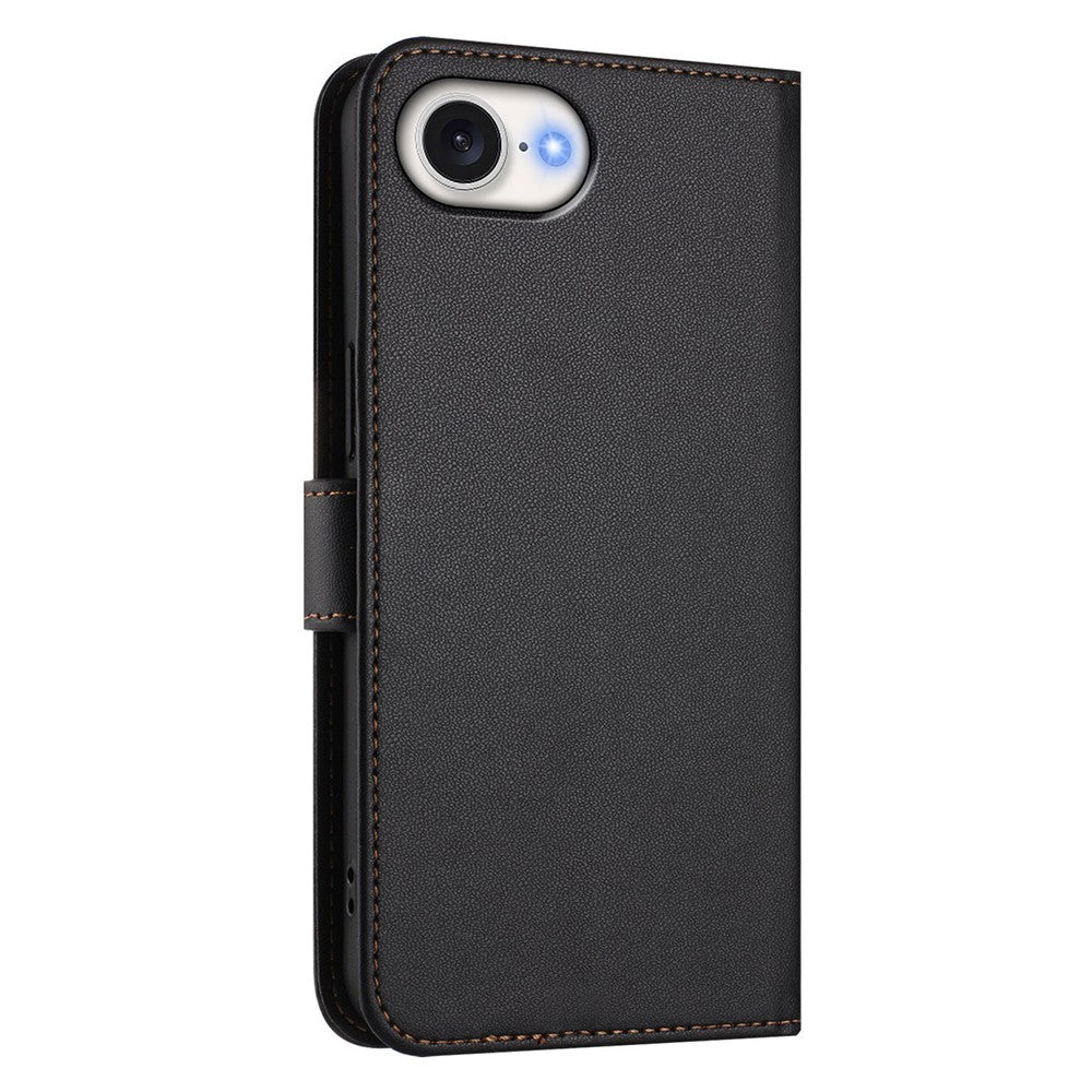 For iPhone 17e / 16e Leather Case Wallet Stand Phone Cover with Wrist Strap