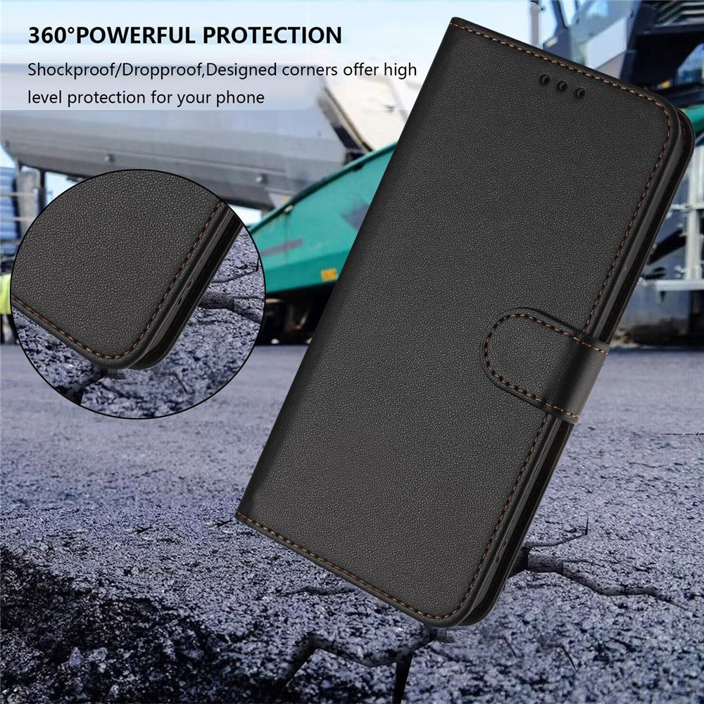 For iPhone 17e / 16e Leather Case Wallet Stand Phone Cover with Wrist Strap