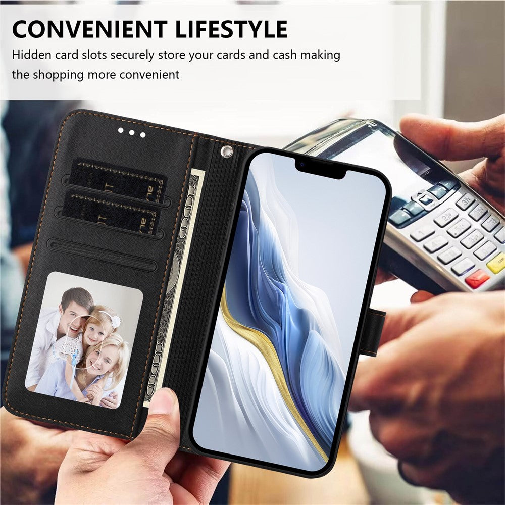For iPhone 17e / 16e Leather Case Wallet Stand Phone Cover with Wrist Strap