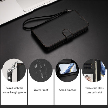 For iPhone 17e / 16e Leather Case Wallet Stand Phone Cover with Wrist Strap