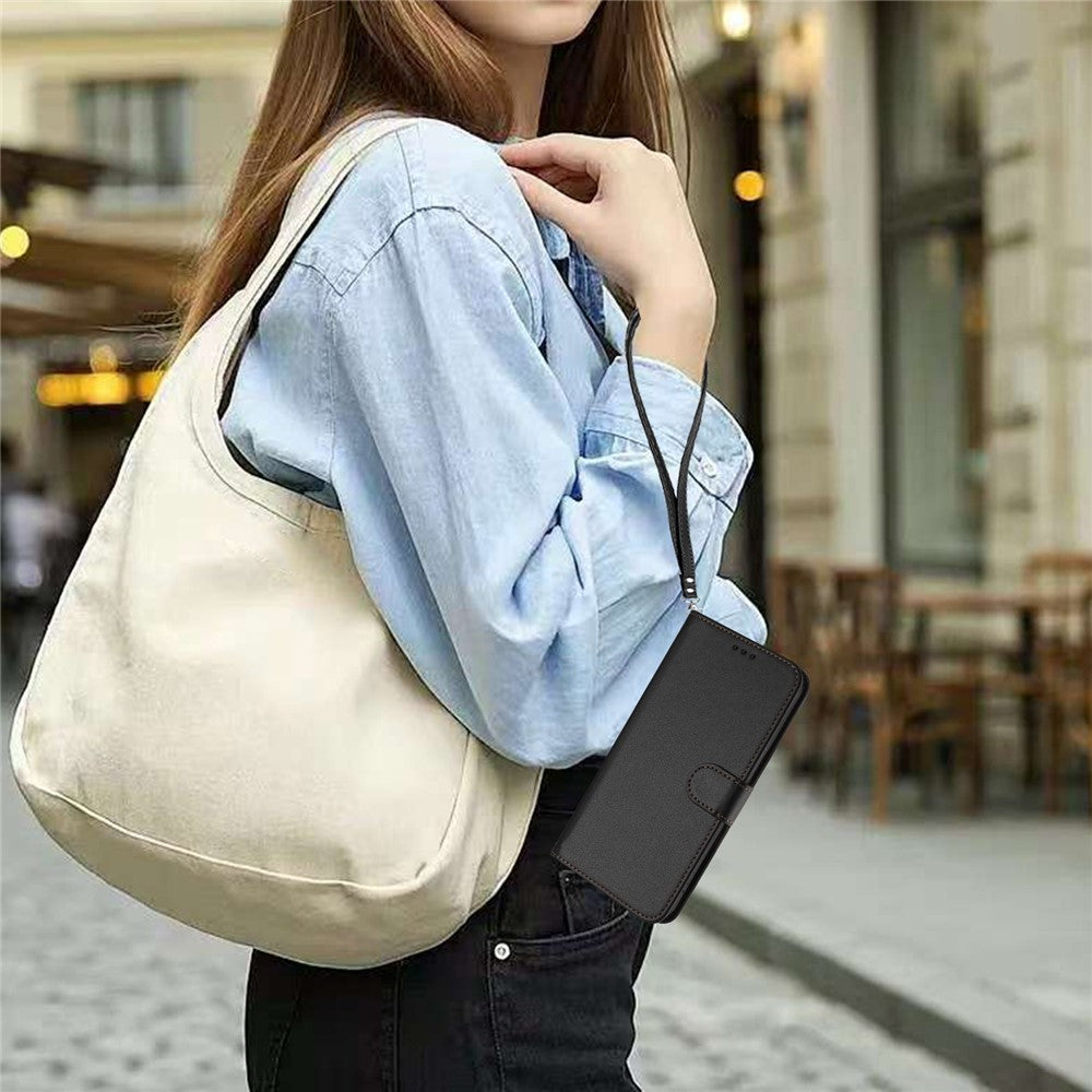 For iPhone 17e / 16e Leather Case Wallet Stand Phone Cover with Wrist Strap