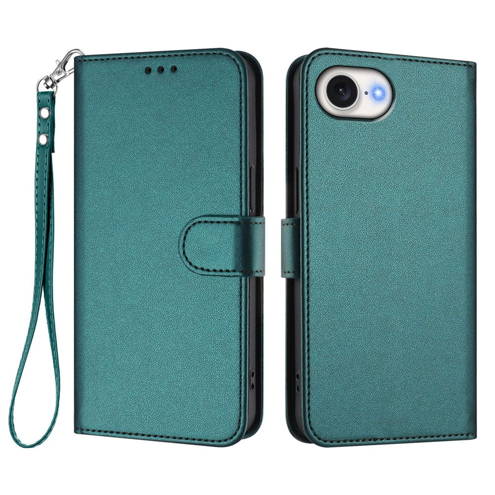 For iPhone 17e / 16e Leather Case Wallet Stand Phone Cover with Wrist Strap