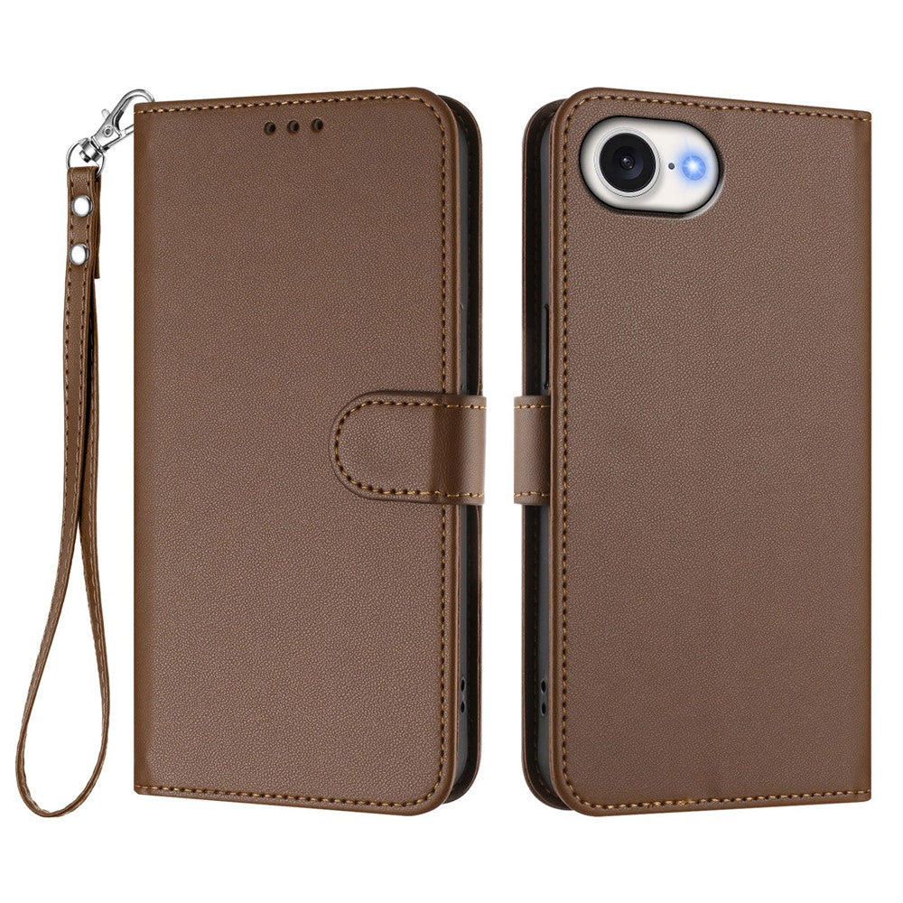 For iPhone 17e / 16e Leather Case Wallet Stand Phone Cover with Wrist Strap