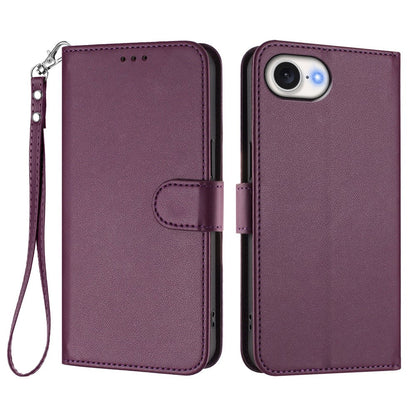 For iPhone 17e / 16e Leather Case Wallet Stand Phone Cover with Wrist Strap