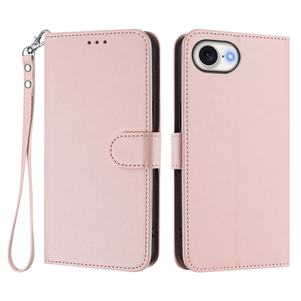 For iPhone 17e / 16e Leather Case Wallet Stand Phone Cover with Wrist Strap