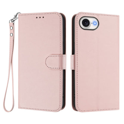 For iPhone 17e / 16e Leather Case Wallet Stand Phone Cover with Wrist Strap