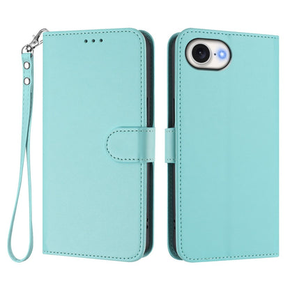 For iPhone 17e / 16e Leather Case Wallet Stand Phone Cover with Wrist Strap