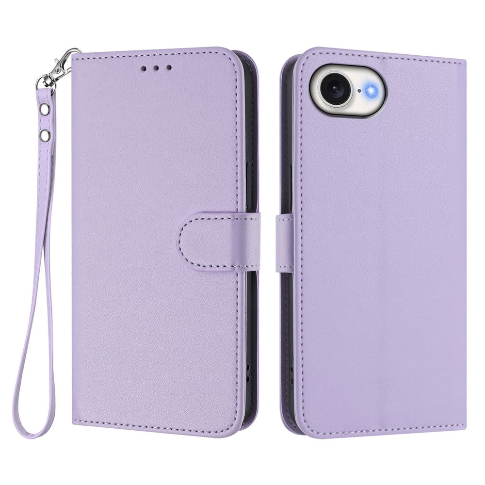 For iPhone 17e / 16e Leather Case Wallet Stand Phone Cover with Wrist Strap