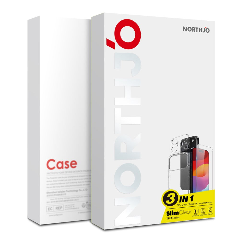 NORTHJO For iPhone 17 Pro TPU Phone Case Set with Front Screen Protector + Lens Film