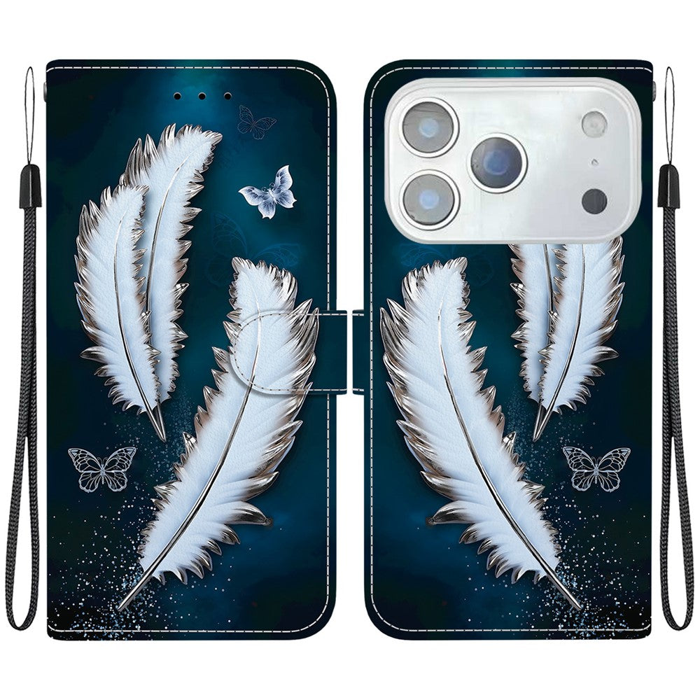 For iPhone 17 Pro Max Case Pattern Printing Anti-Drop Leather Flip Wallet Phone Cover with Lanyard