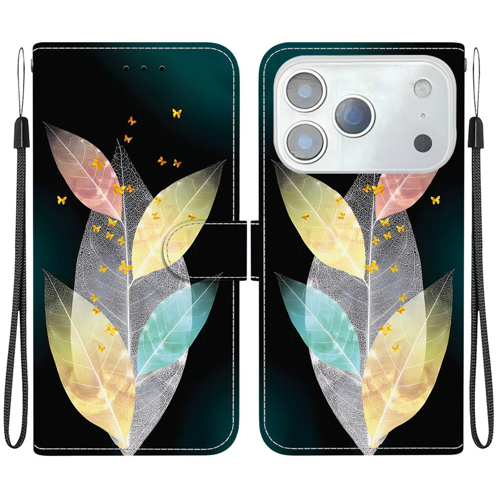 For iPhone 17 Pro Max Case Pattern Printing Anti-Drop Leather Flip Wallet Phone Cover with Lanyard