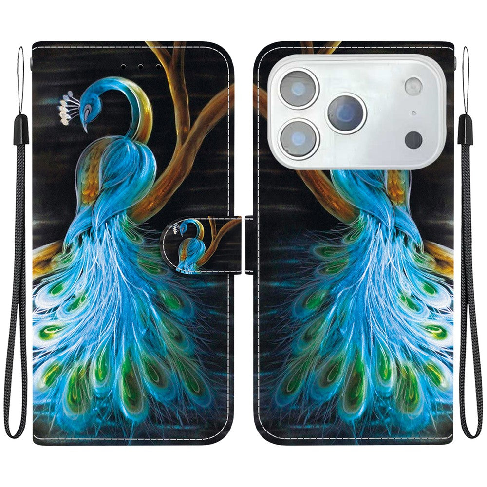For iPhone 17 Pro Max Case Pattern Printing Anti-Drop Leather Flip Wallet Phone Cover with Lanyard