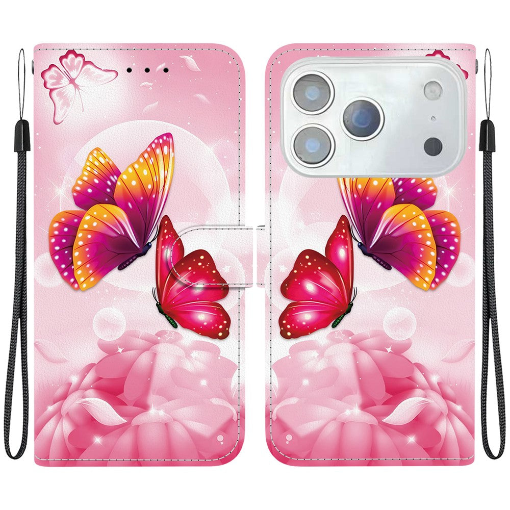 For iPhone 17 Pro Max Case Pattern Printing Anti-Drop Leather Flip Wallet Phone Cover with Lanyard