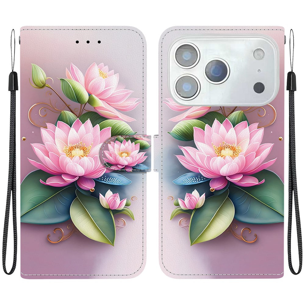For iPhone 17 Pro Max Case Pattern Printing Anti-Drop Leather Flip Wallet Phone Cover with Lanyard
