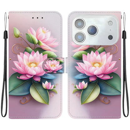 For iPhone 17 Pro Max Case Pattern Printing Anti-Drop Leather Flip Wallet Phone Cover with Lanyard