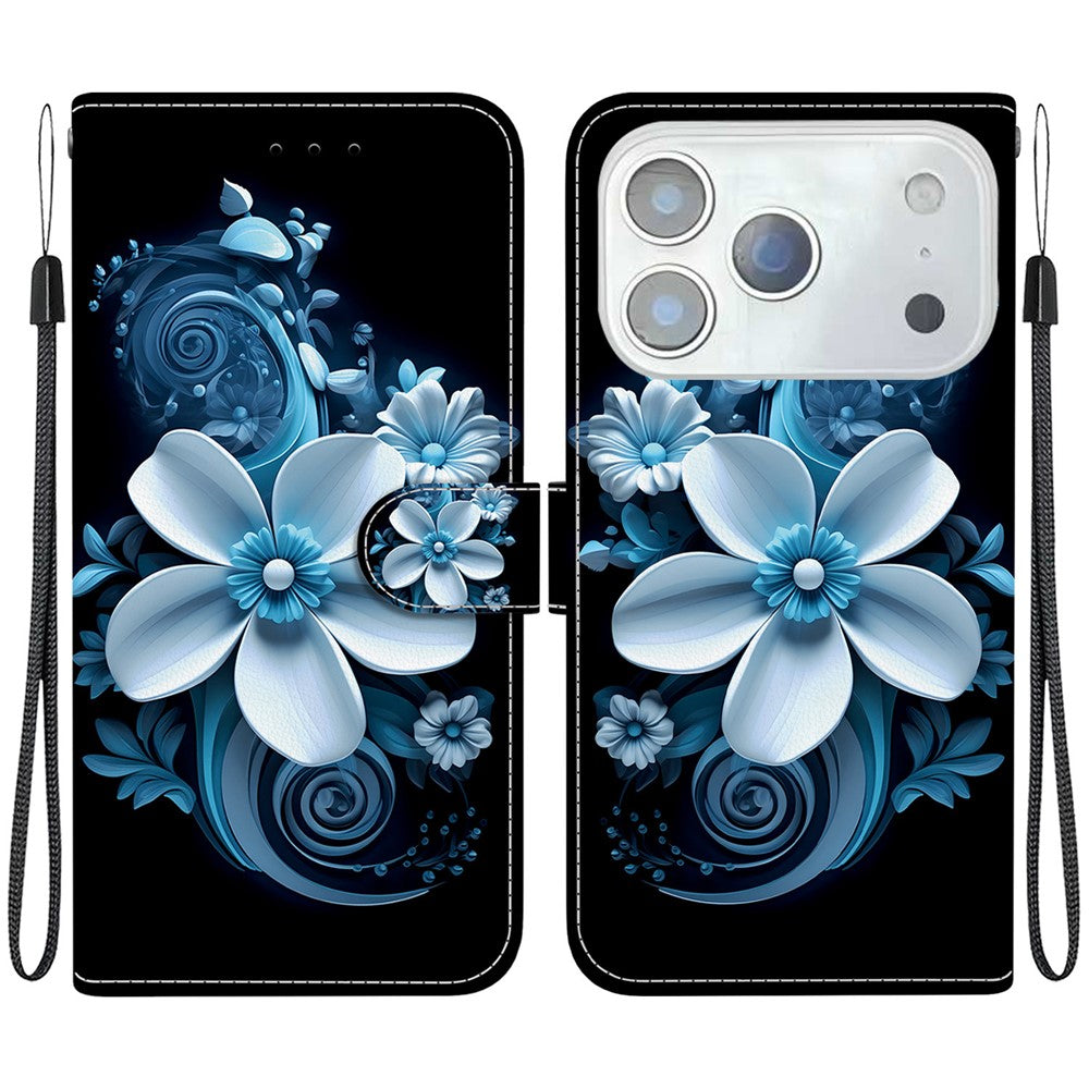 For iPhone 17 Pro Max Case Pattern Printing Anti-Drop Leather Flip Wallet Phone Cover with Lanyard