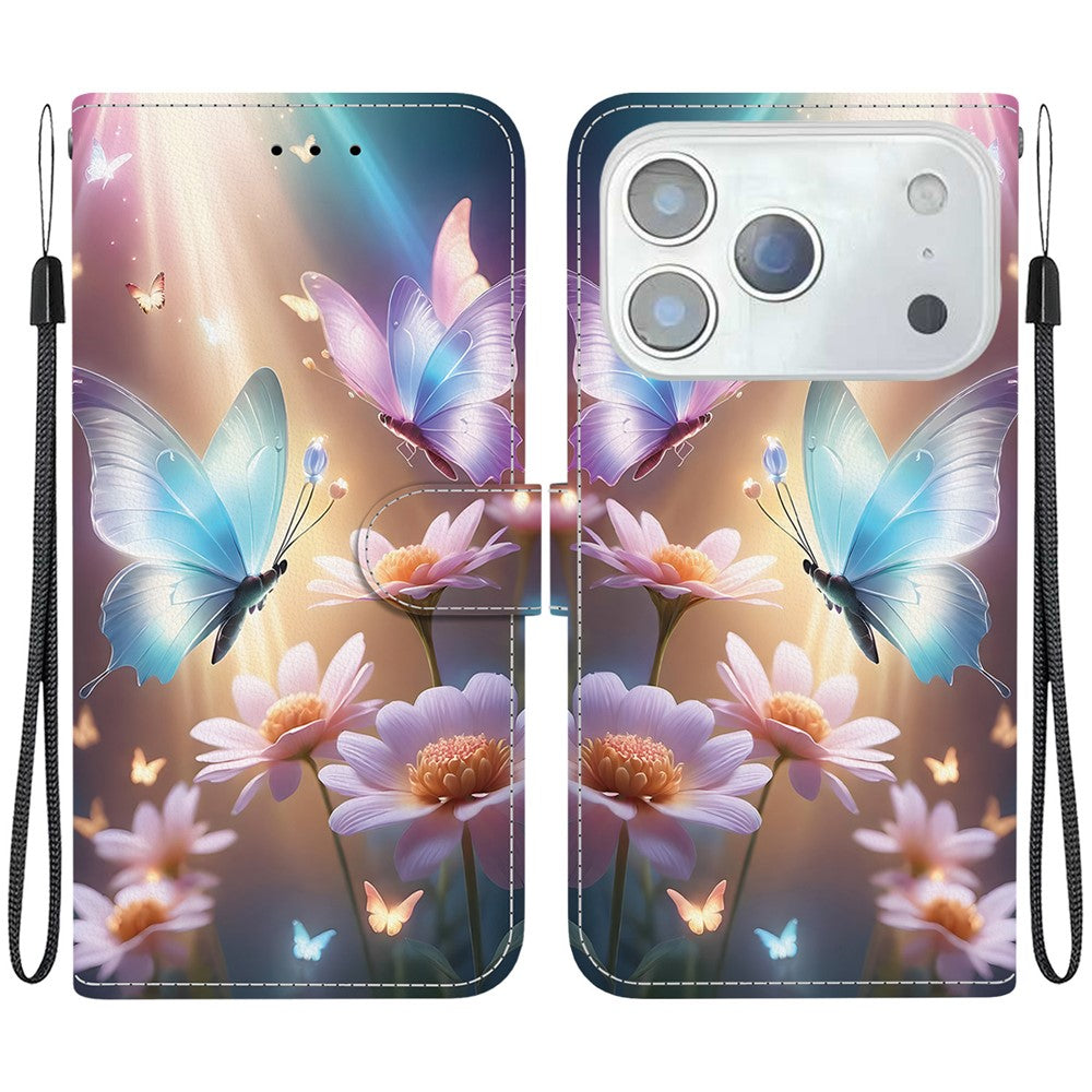 For iPhone 17 Pro Max Case Pattern Printing Anti-Drop Leather Flip Wallet Phone Cover with Lanyard